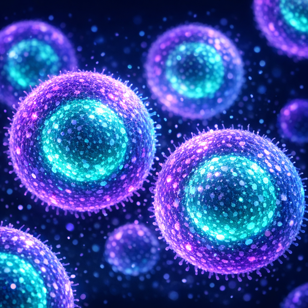 Microscopic cell biology imagery representing nature's clustering algorithms